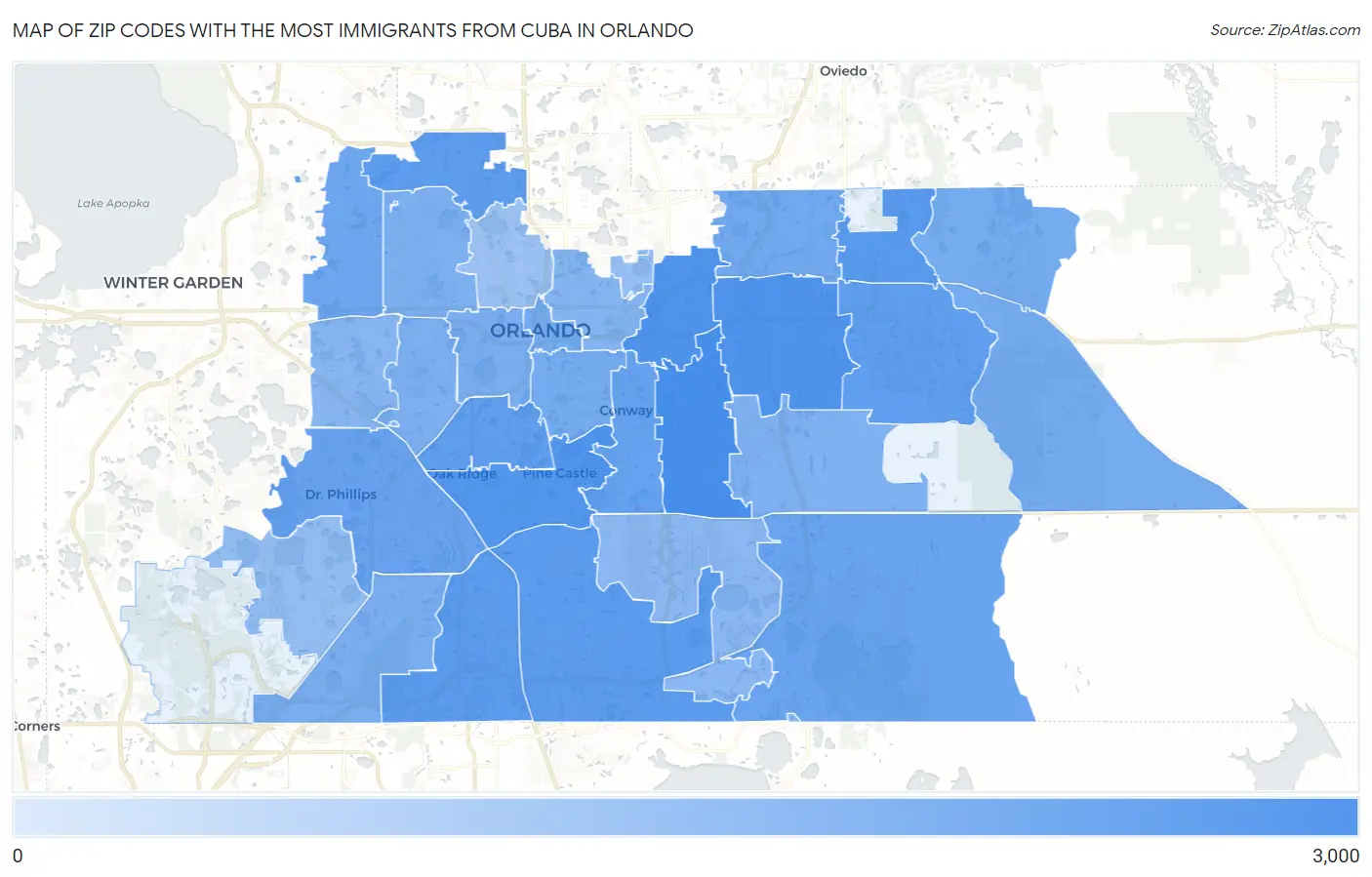 Zip Codes with the Most Immigrants from Cuba in Orlando Map