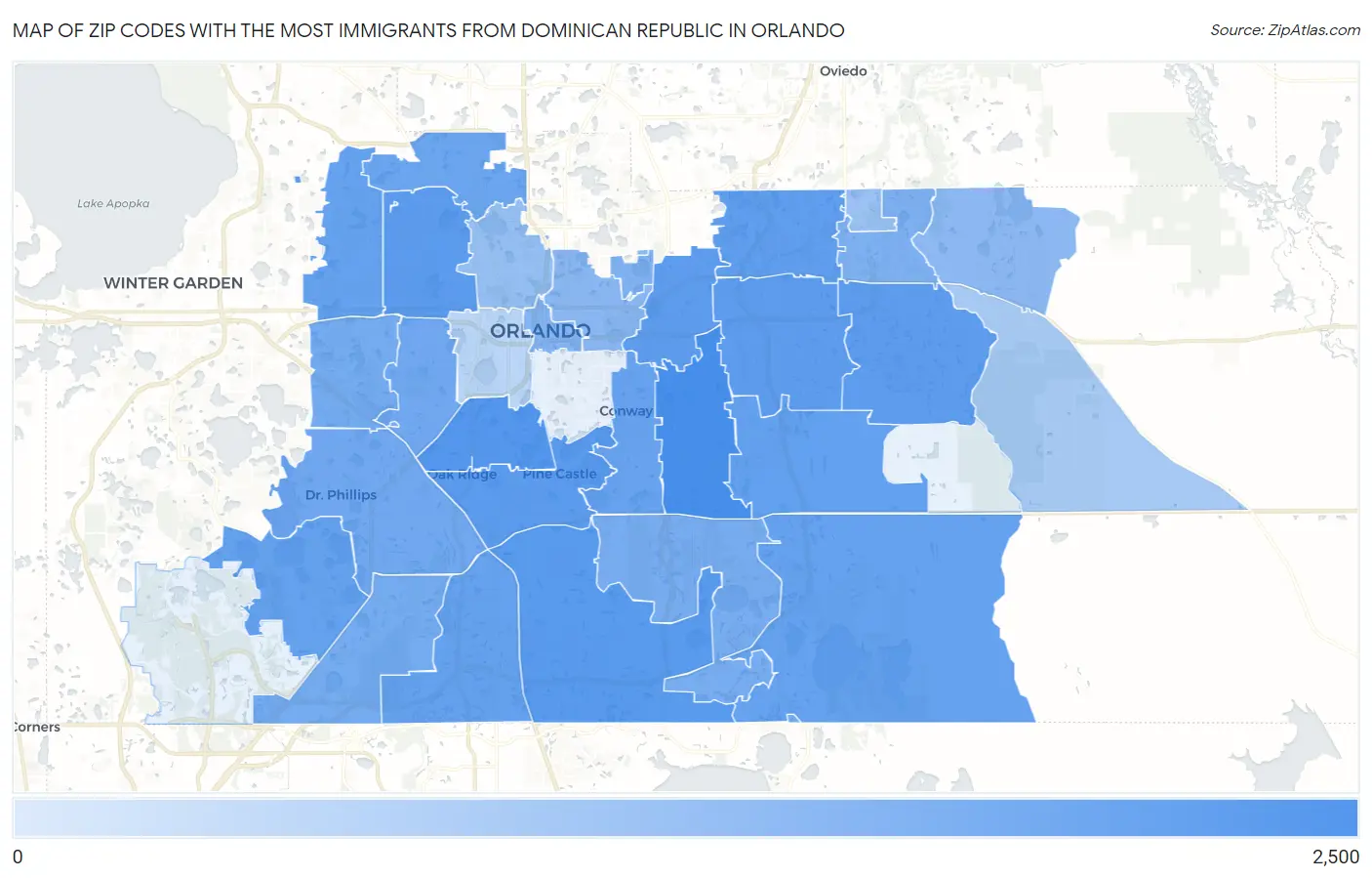 Zip Codes with the Most Immigrants from Dominican Republic in Orlando Map