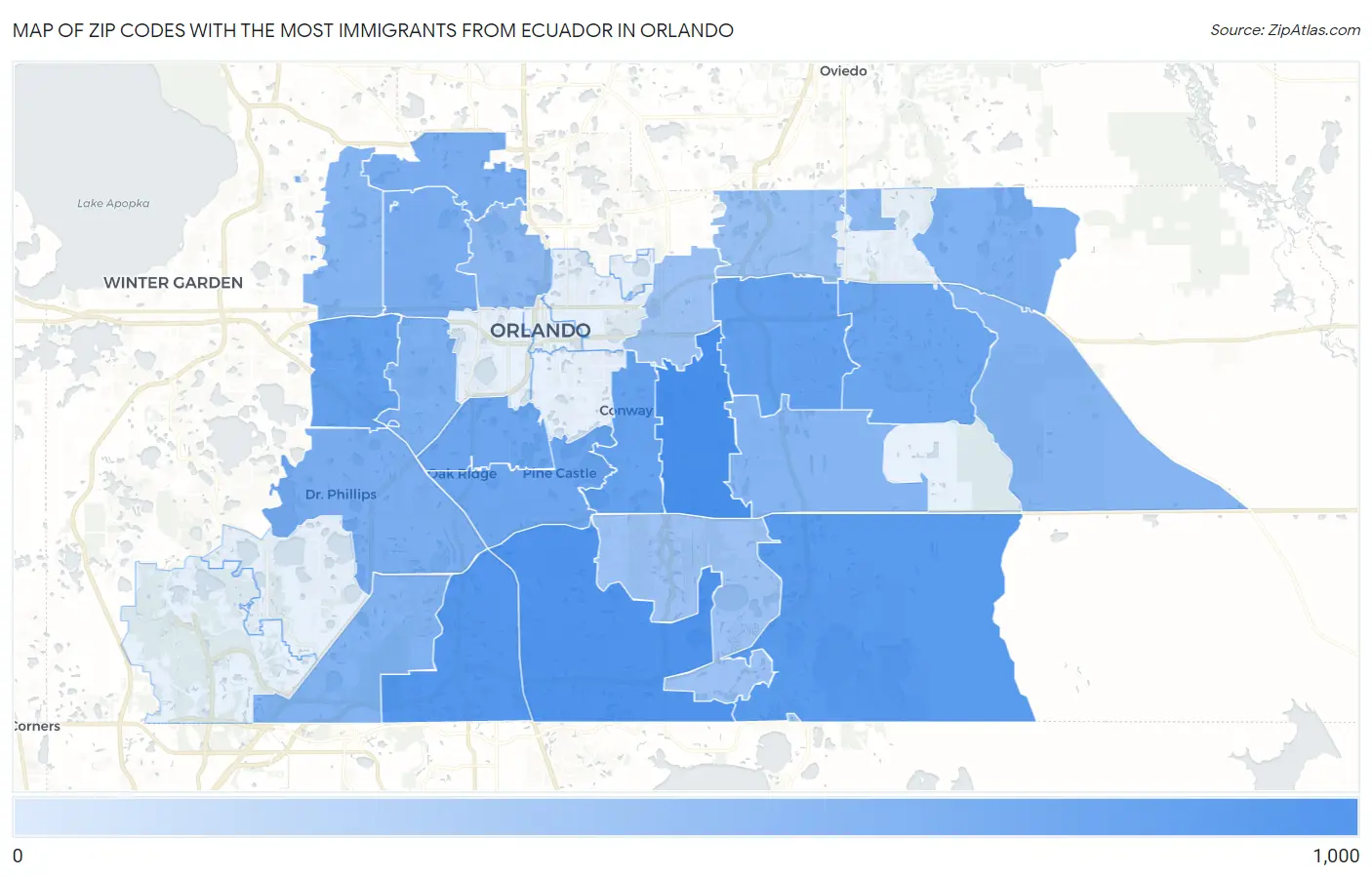 Zip Codes with the Most Immigrants from Ecuador in Orlando Map