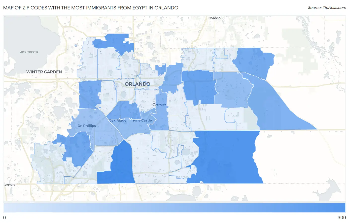 Zip Codes with the Most Immigrants from Egypt in Orlando Map
