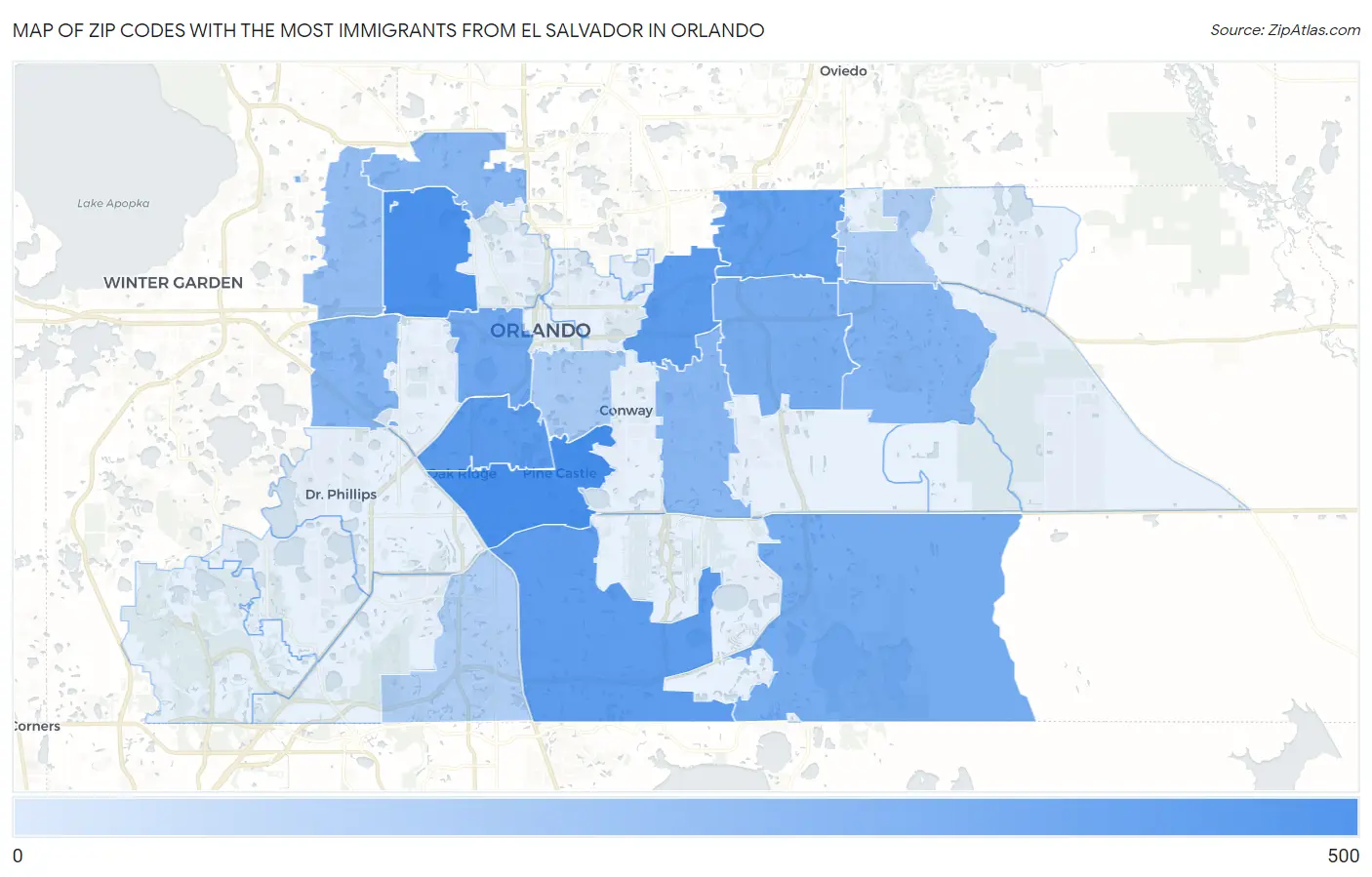 Zip Codes with the Most Immigrants from El Salvador in Orlando Map