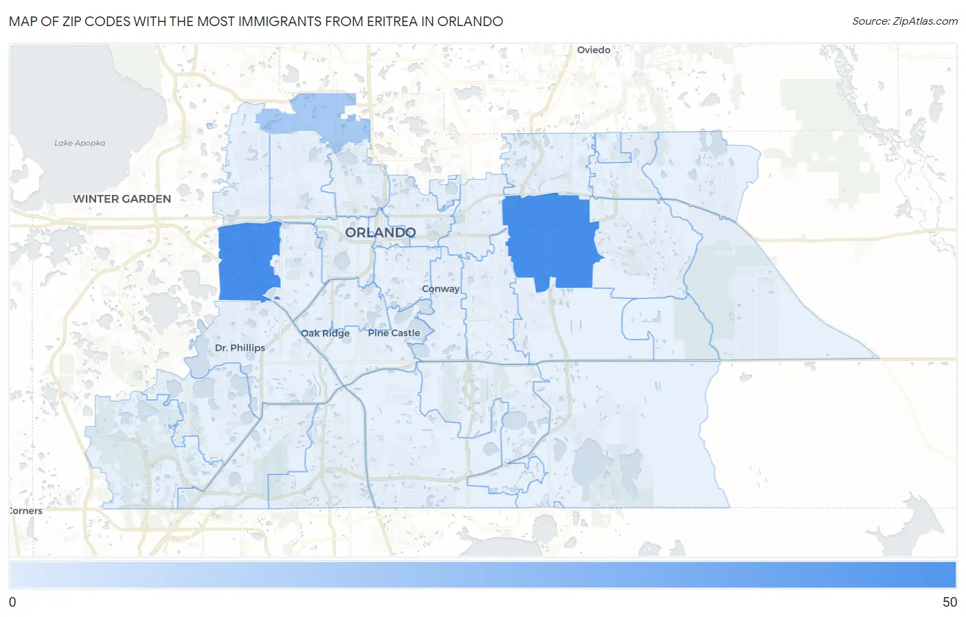 Zip Codes with the Most Immigrants from Eritrea in Orlando Map