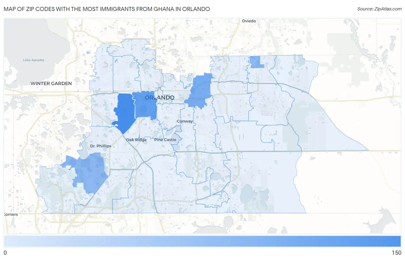 Zip Codes with the Most Immigrants from Ghana in Orlando Map
