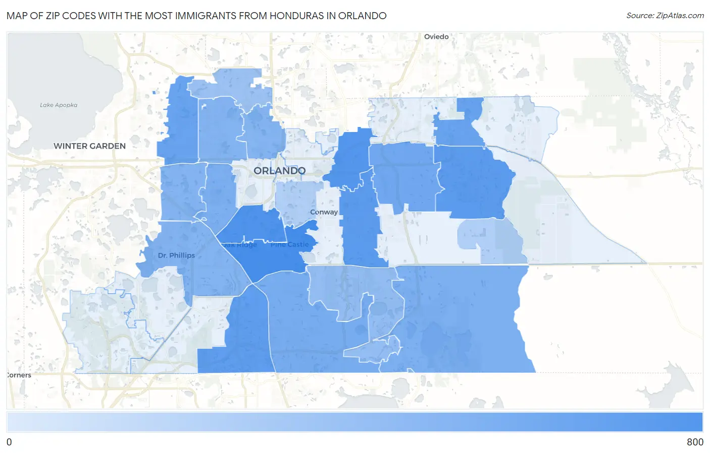 Zip Codes with the Most Immigrants from Honduras in Orlando Map