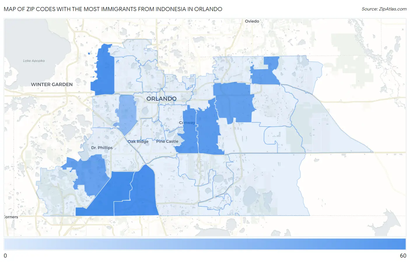 Zip Codes with the Most Immigrants from Indonesia in Orlando Map