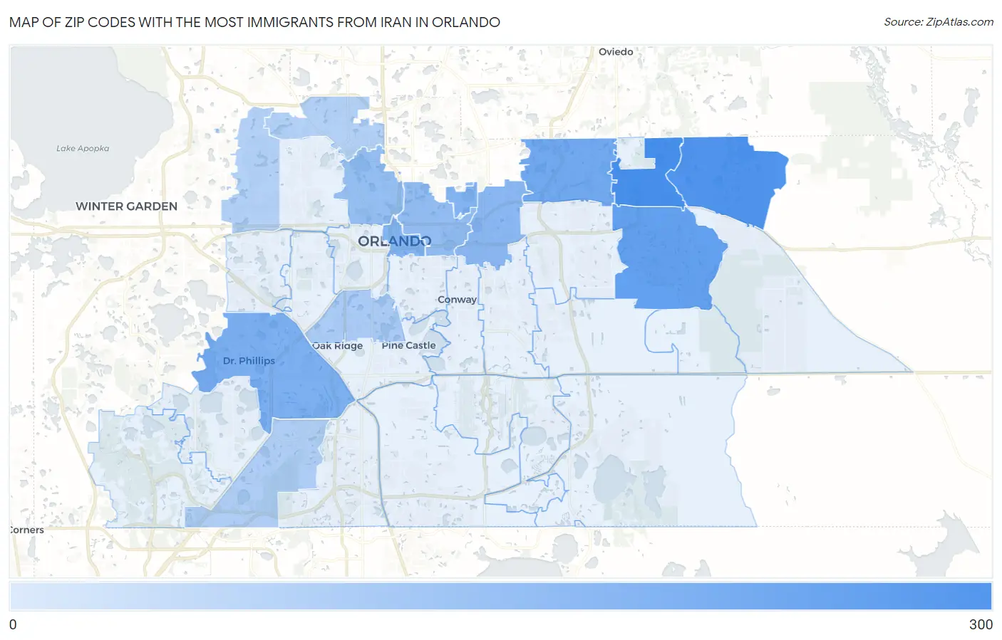 Zip Codes with the Most Immigrants from Iran in Orlando Map