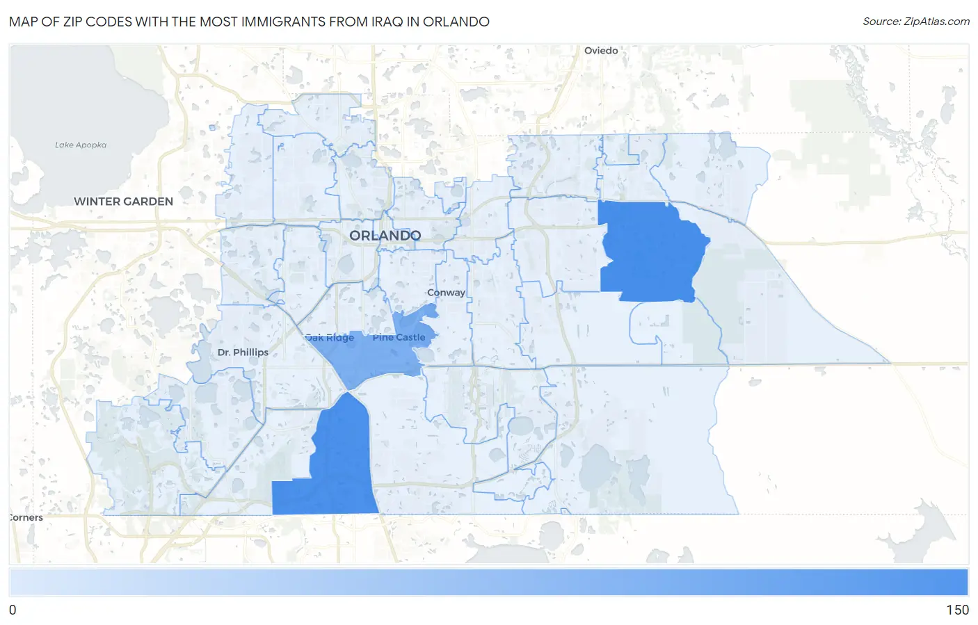 Zip Codes with the Most Immigrants from Iraq in Orlando Map