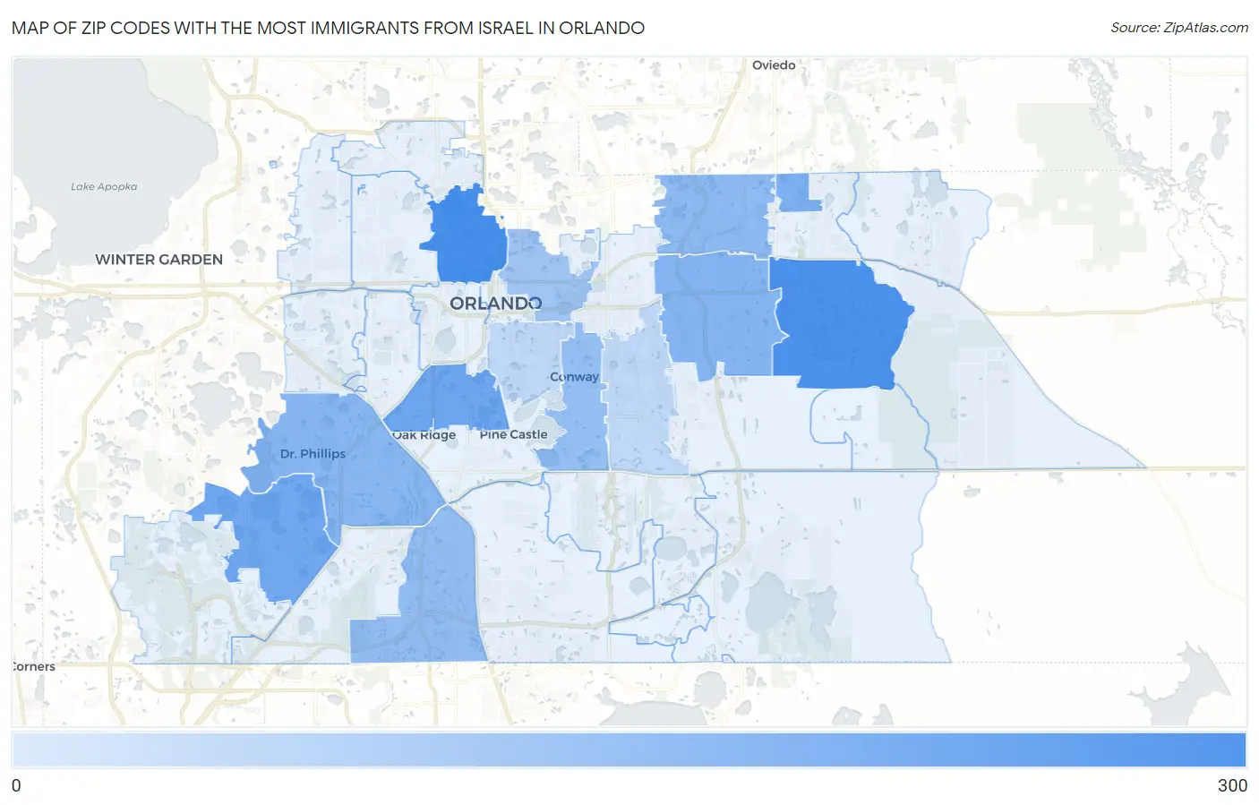 Zip Codes with the Most Immigrants from Israel in Orlando Map