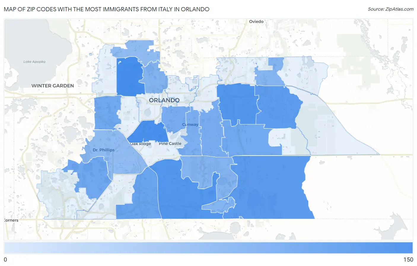 Zip Codes with the Most Immigrants from Italy in Orlando Map