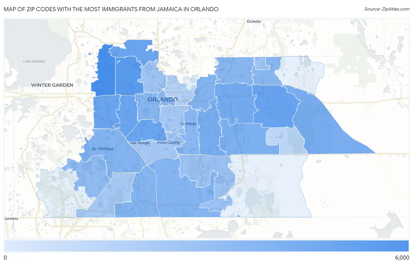 Zip Codes with the Most Immigrants from Jamaica in Orlando Map
