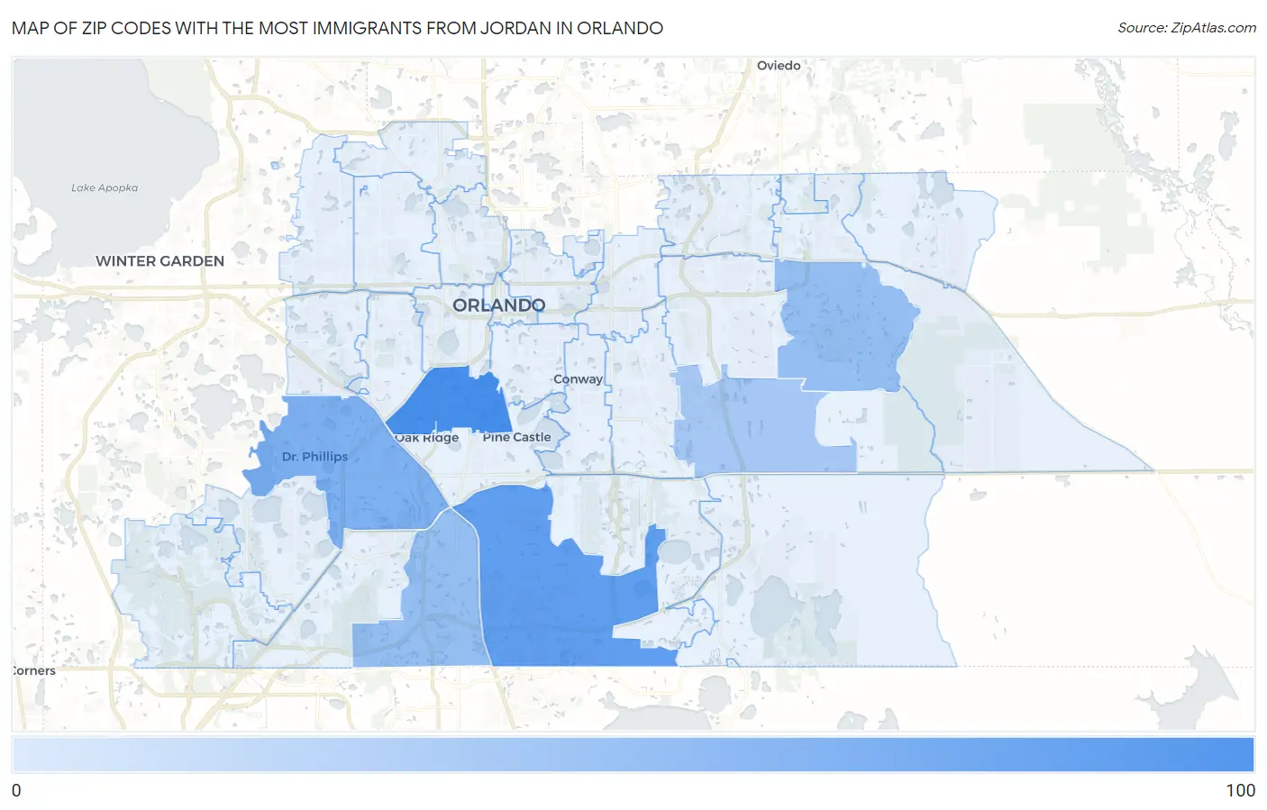 Zip Codes with the Most Immigrants from Jordan in Orlando Map