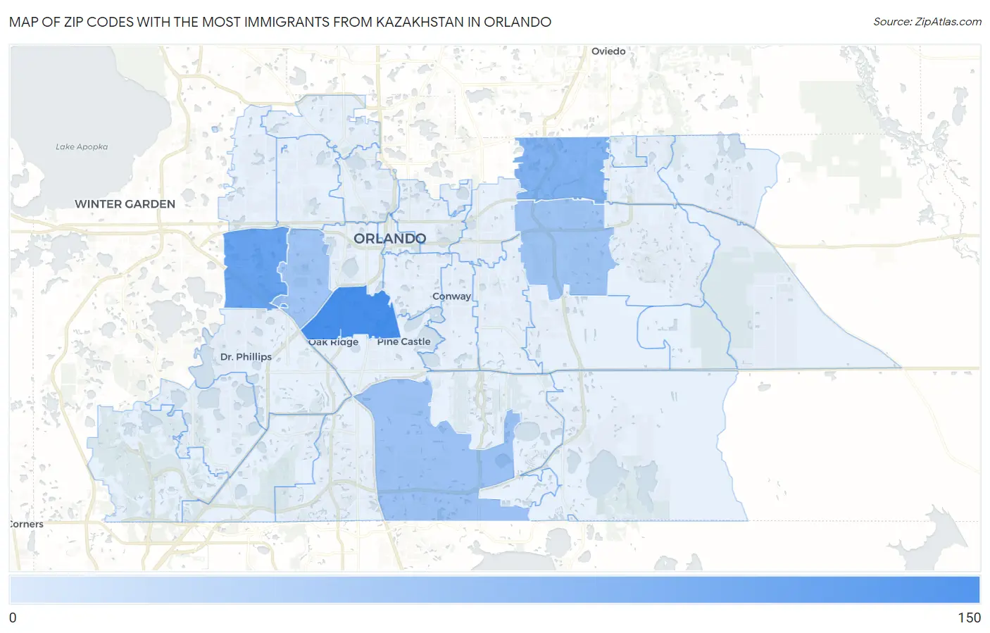 Zip Codes with the Most Immigrants from Kazakhstan in Orlando Map