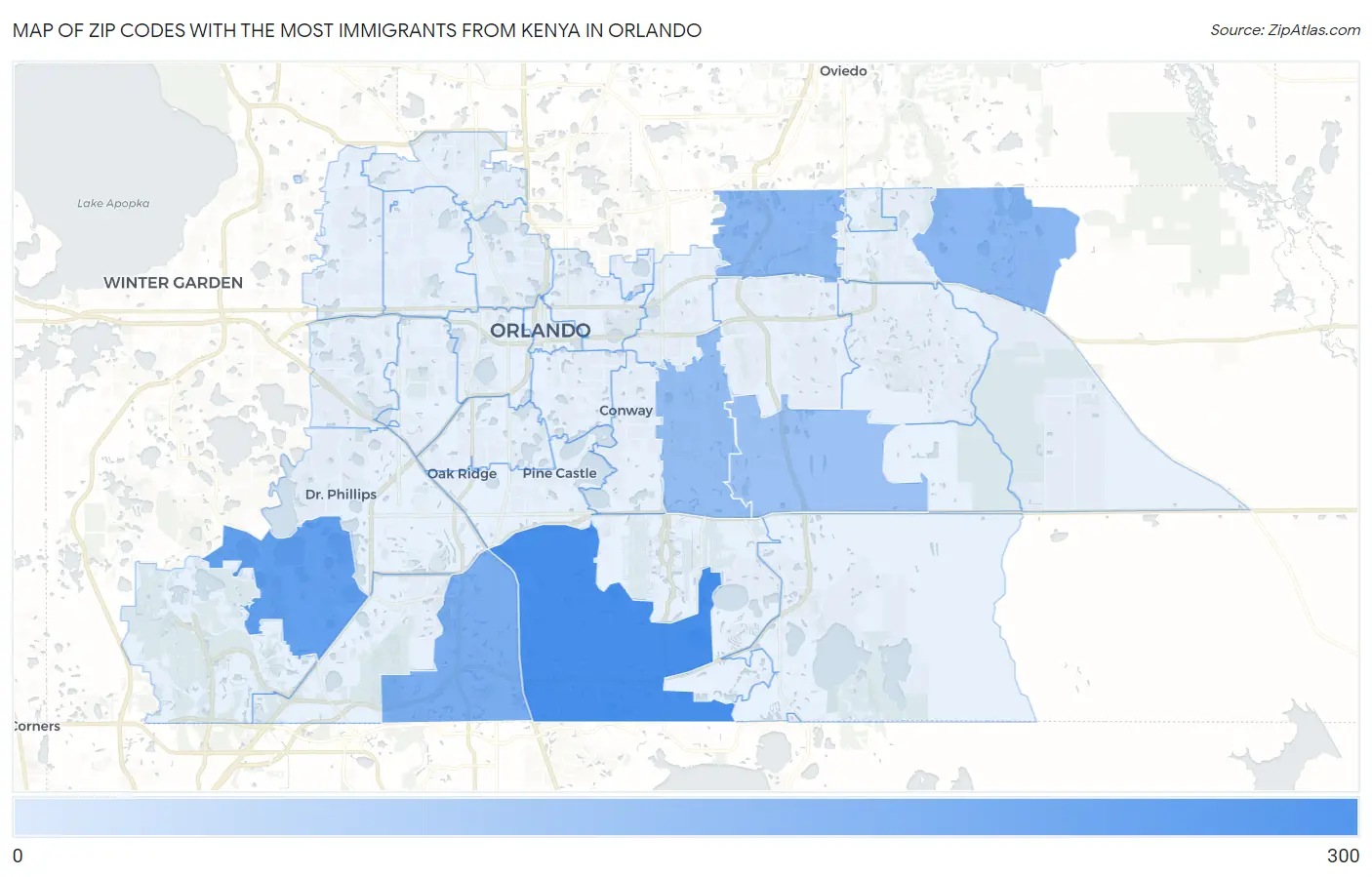 Zip Codes with the Most Immigrants from Kenya in Orlando Map