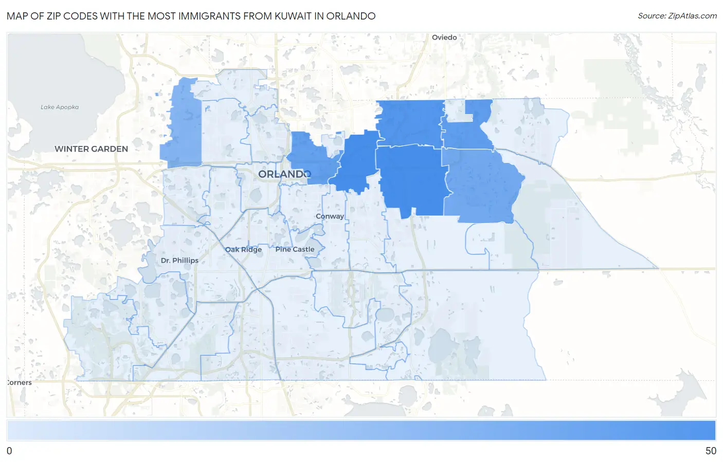Zip Codes with the Most Immigrants from Kuwait in Orlando Map