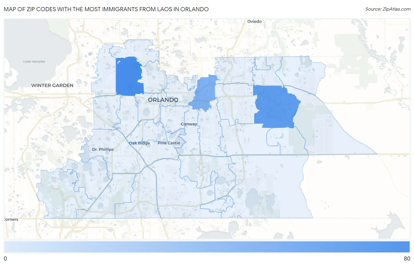 Zip Codes with the Most Immigrants from Laos in Orlando Map