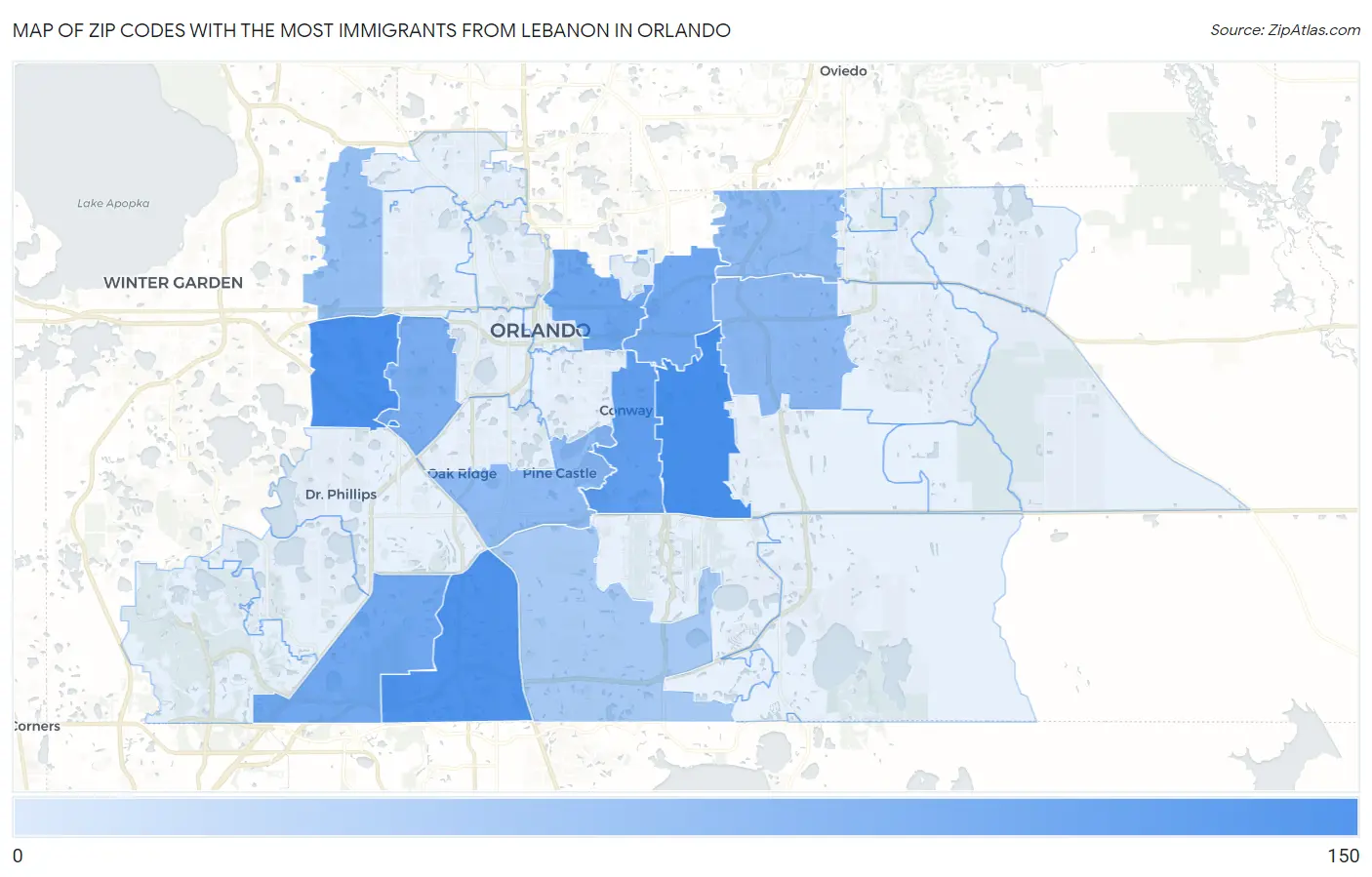 Zip Codes with the Most Immigrants from Lebanon in Orlando Map