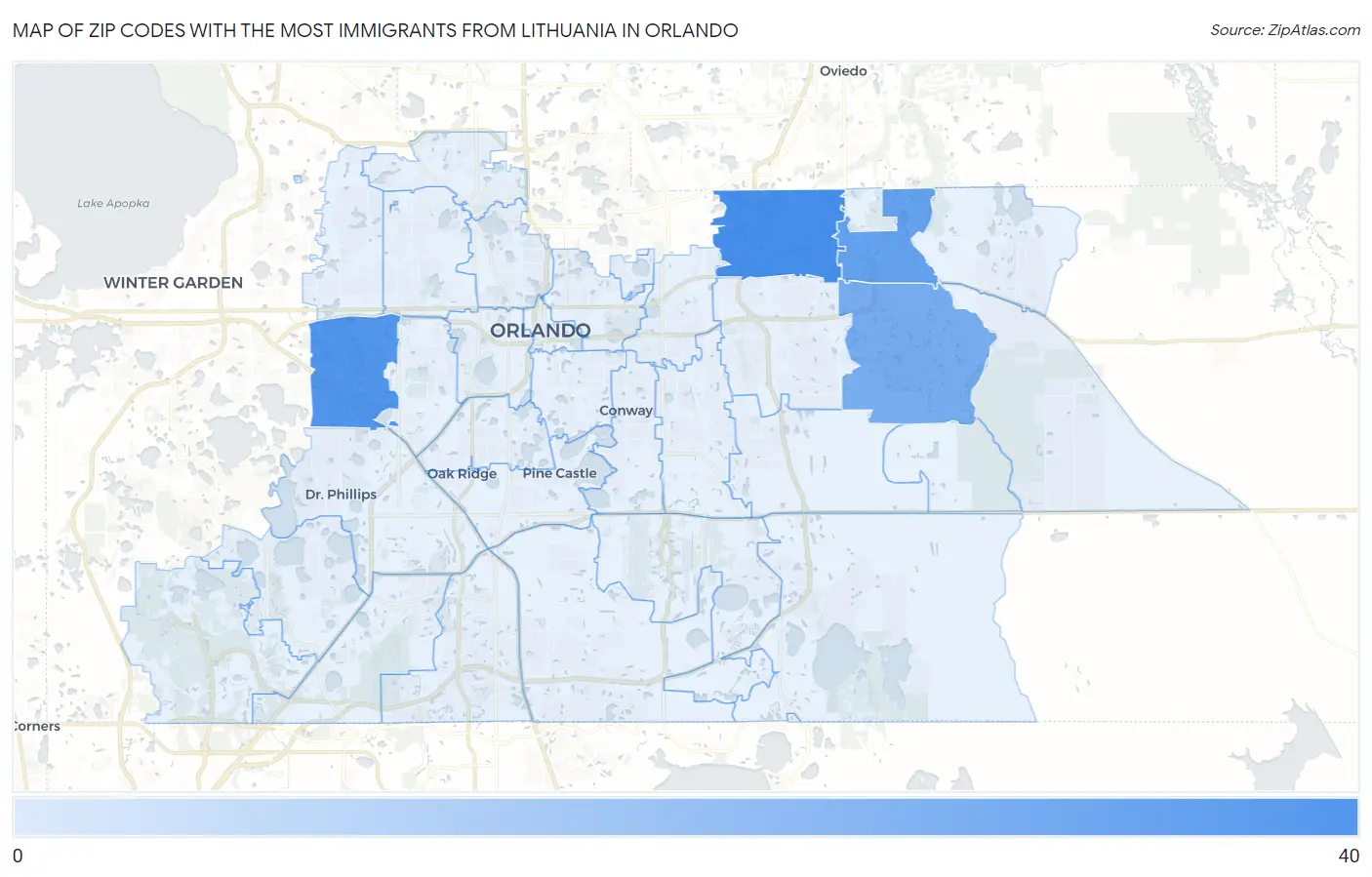 Zip Codes with the Most Immigrants from Lithuania in Orlando Map