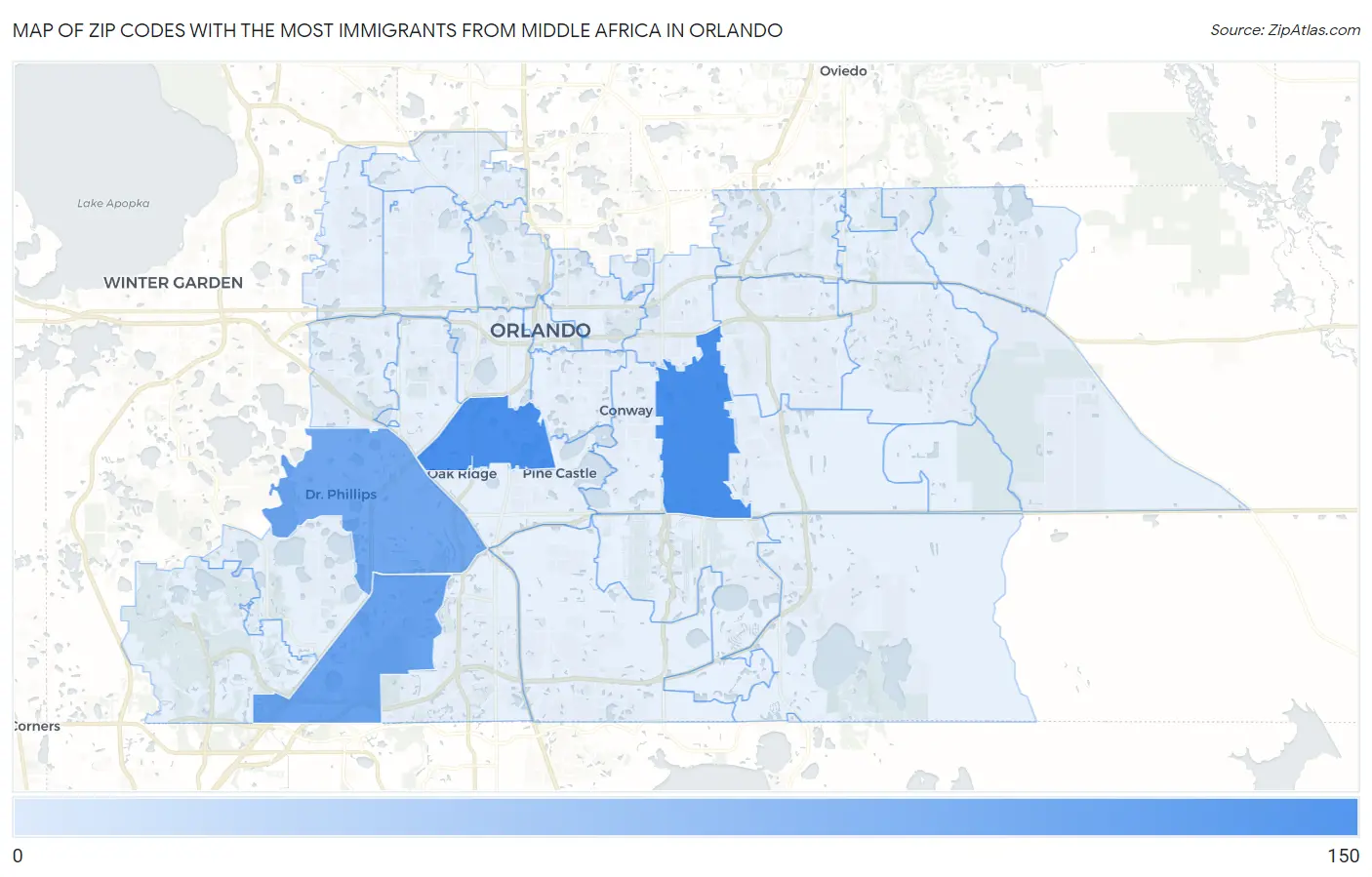 Zip Codes with the Most Immigrants from Middle Africa in Orlando Map