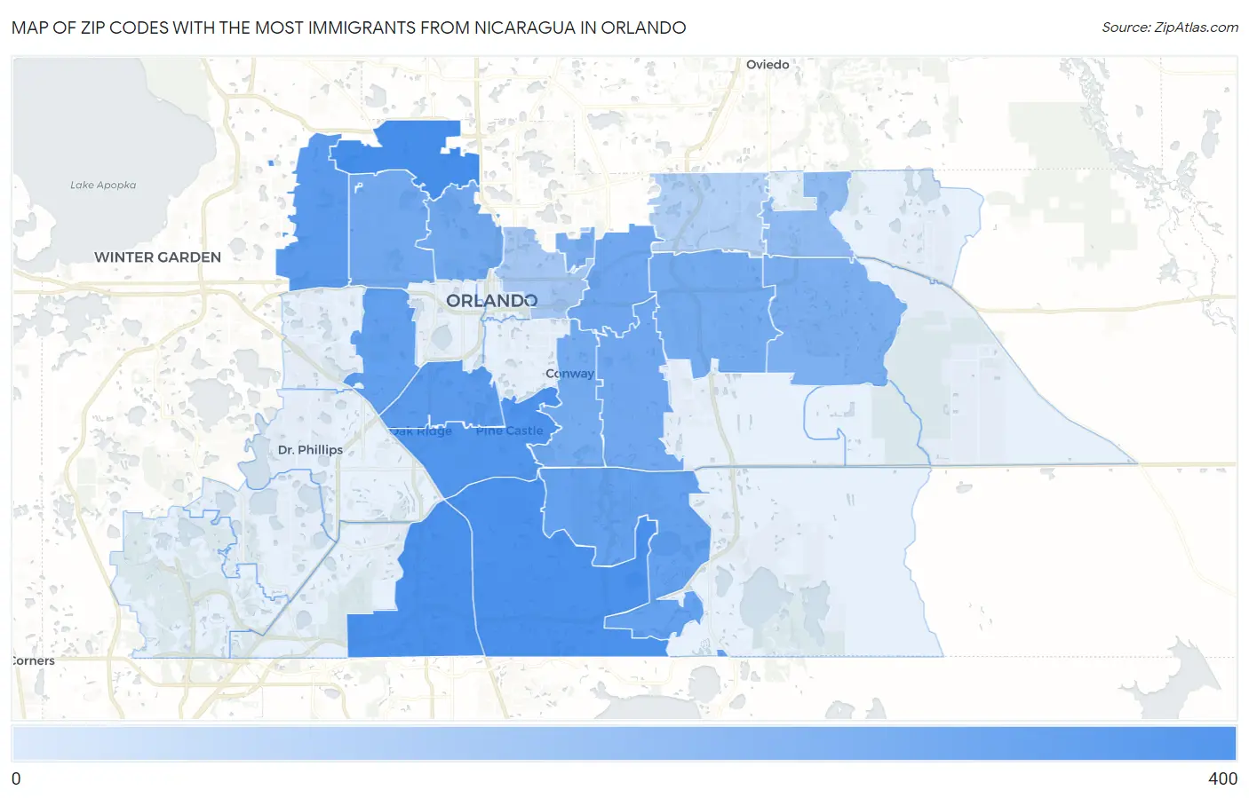 Zip Codes with the Most Immigrants from Nicaragua in Orlando Map