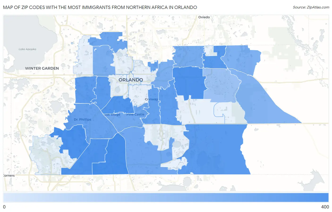 Zip Codes with the Most Immigrants from Northern Africa in Orlando Map