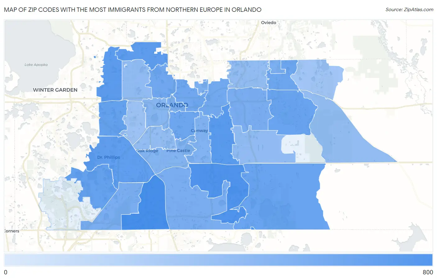 Zip Codes with the Most Immigrants from Northern Europe in Orlando Map