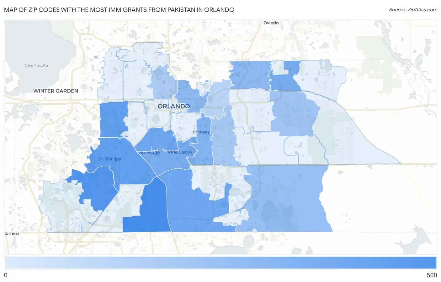Zip Codes with the Most Immigrants from Pakistan in Orlando Map