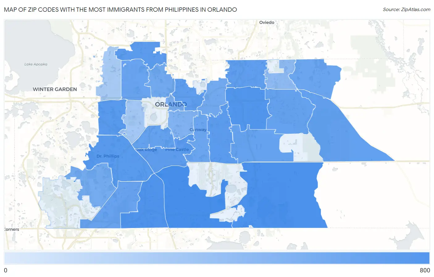 Zip Codes with the Most Immigrants from Philippines in Orlando Map
