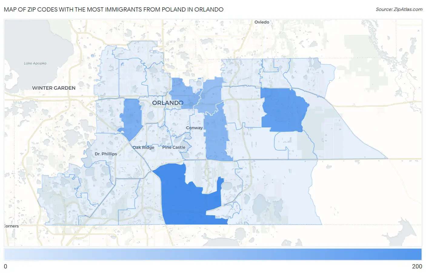 Zip Codes with the Most Immigrants from Poland in Orlando Map