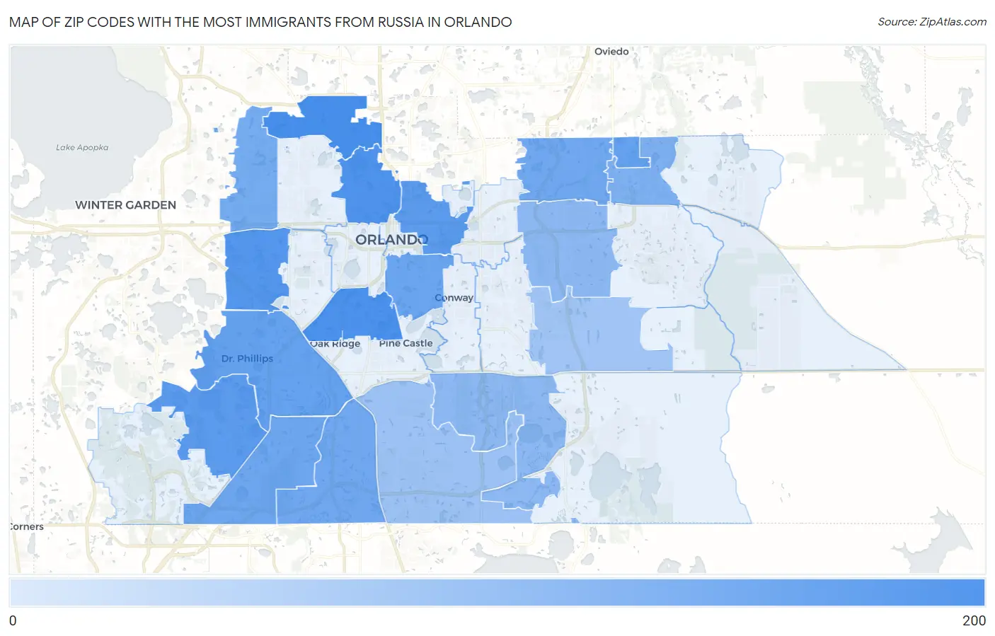 Zip Codes with the Most Immigrants from Russia in Orlando Map