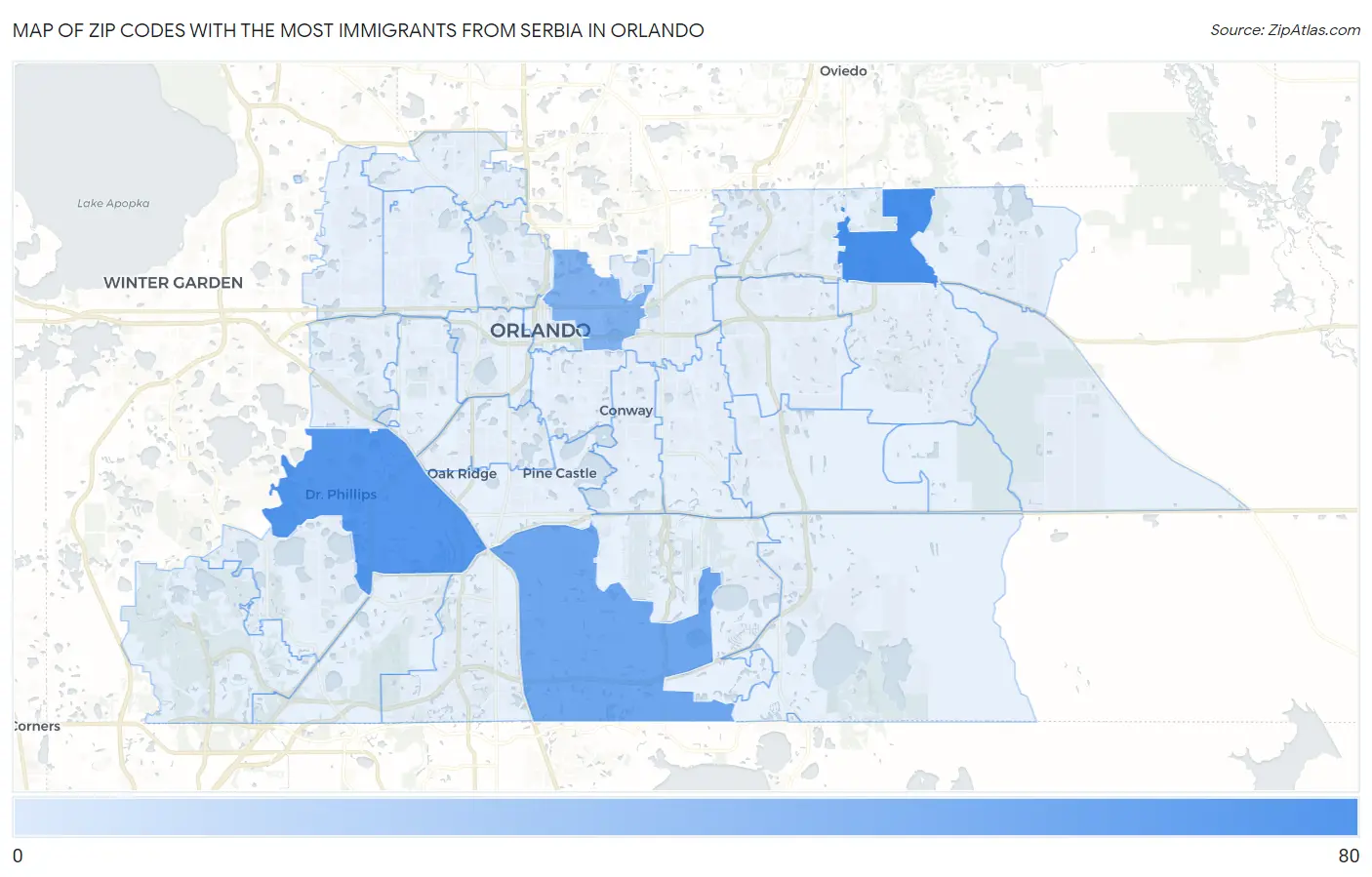 Zip Codes with the Most Immigrants from Serbia in Orlando Map