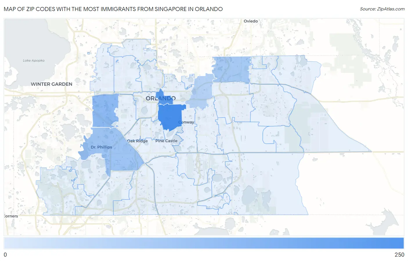 Zip Codes with the Most Immigrants from Singapore in Orlando Map