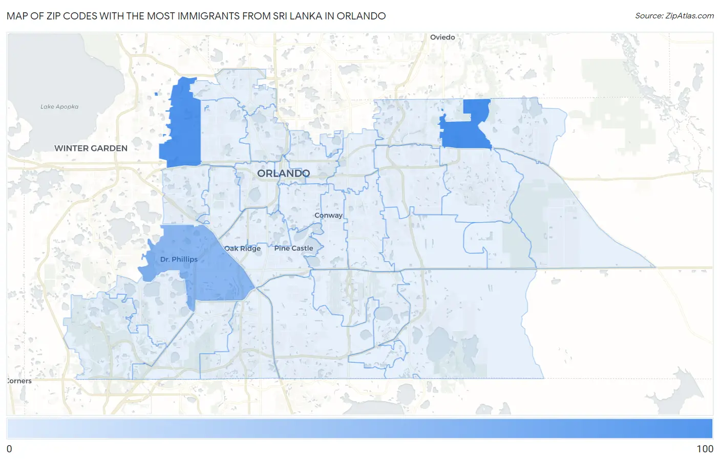 Zip Codes with the Most Immigrants from Sri Lanka in Orlando Map