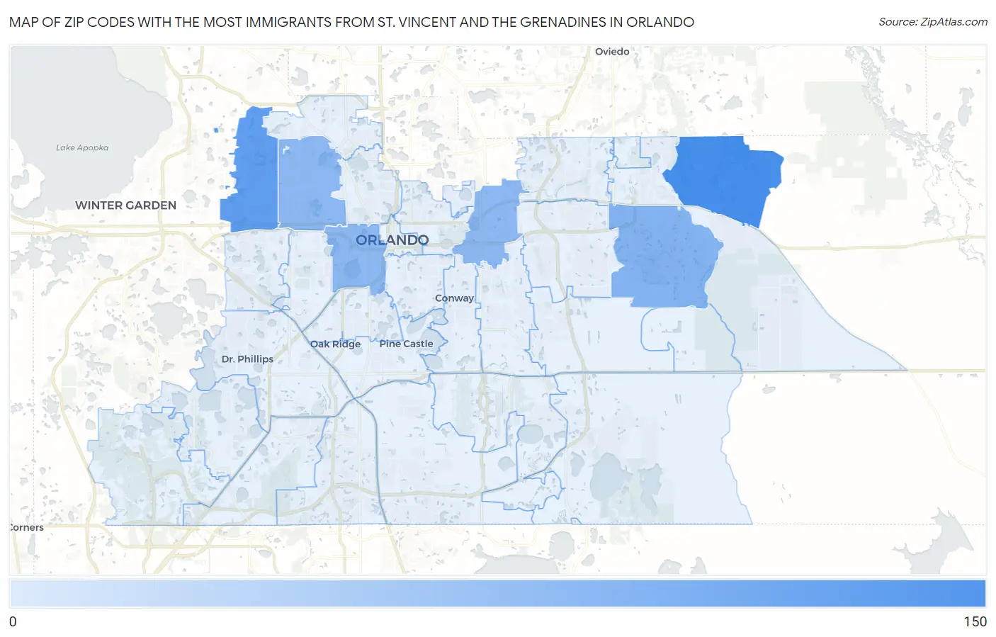Zip Codes with the Most Immigrants from St. Vincent and the Grenadines in Orlando Map