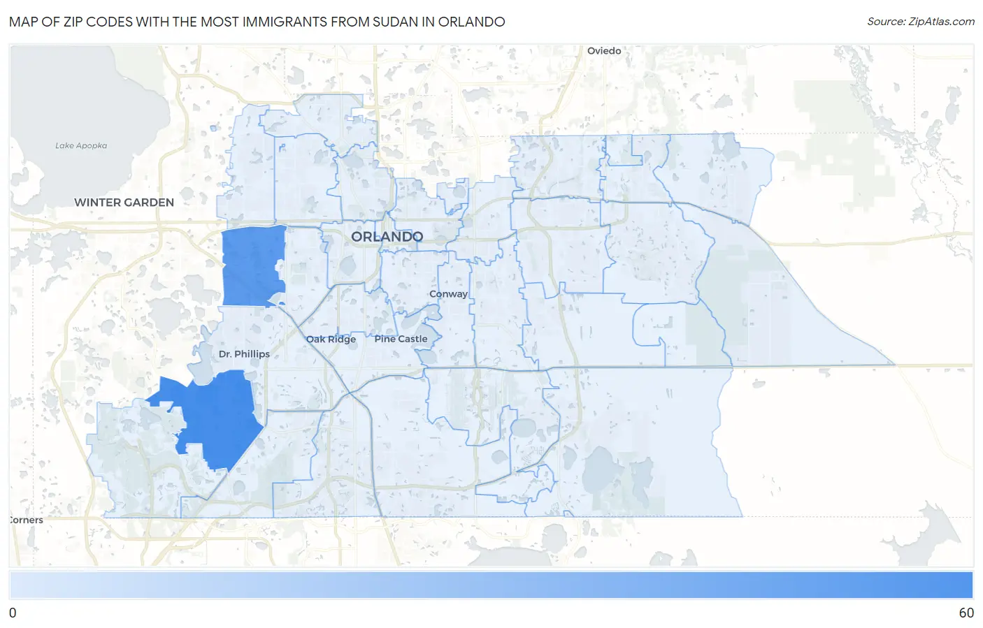 Zip Codes with the Most Immigrants from Sudan in Orlando Map