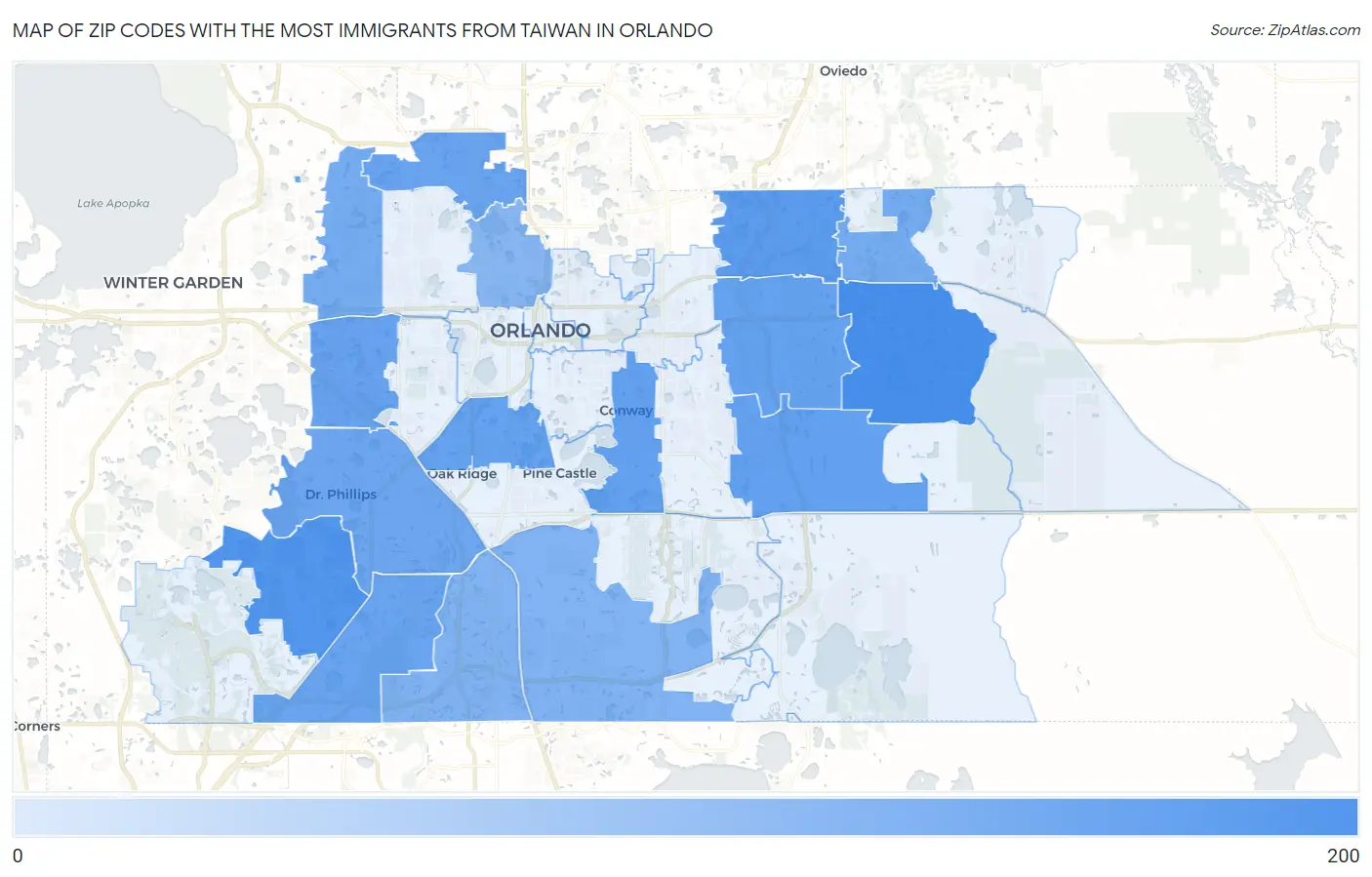 Zip Codes with the Most Immigrants from Taiwan in Orlando Map
