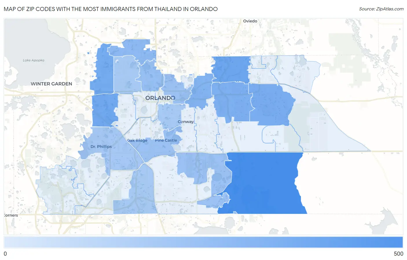Zip Codes with the Most Immigrants from Thailand in Orlando Map