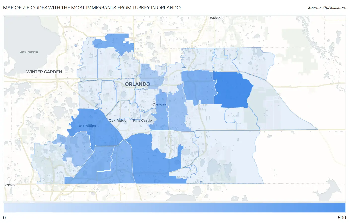 Zip Codes with the Most Immigrants from Turkey in Orlando Map