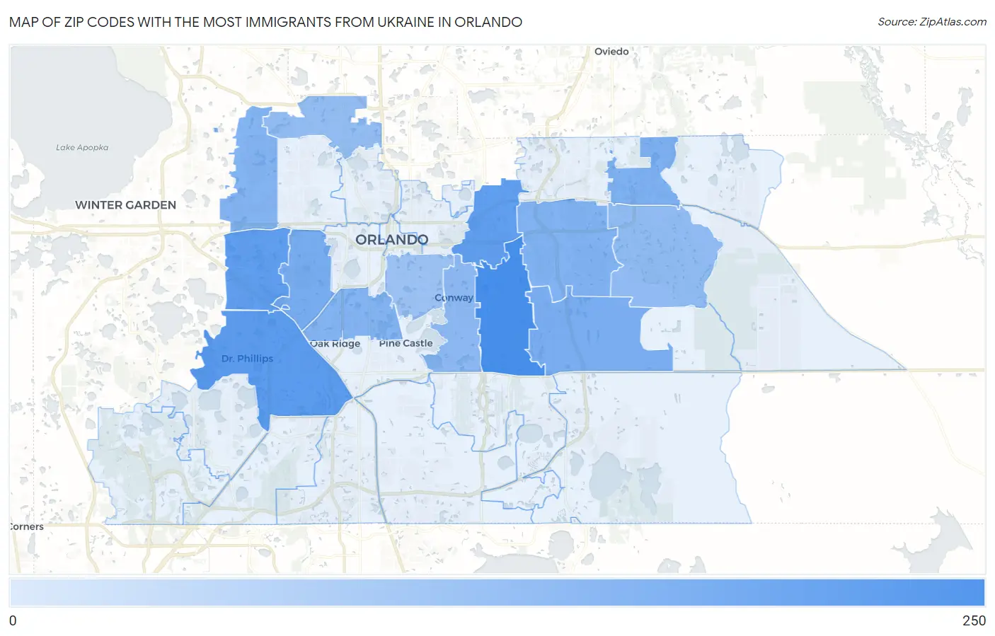Zip Codes with the Most Immigrants from Ukraine in Orlando Map