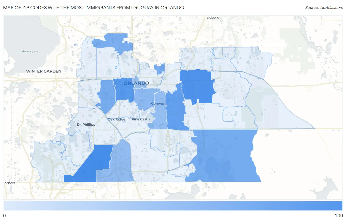 Zip Codes with the Most Immigrants from Uruguay in Orlando Map