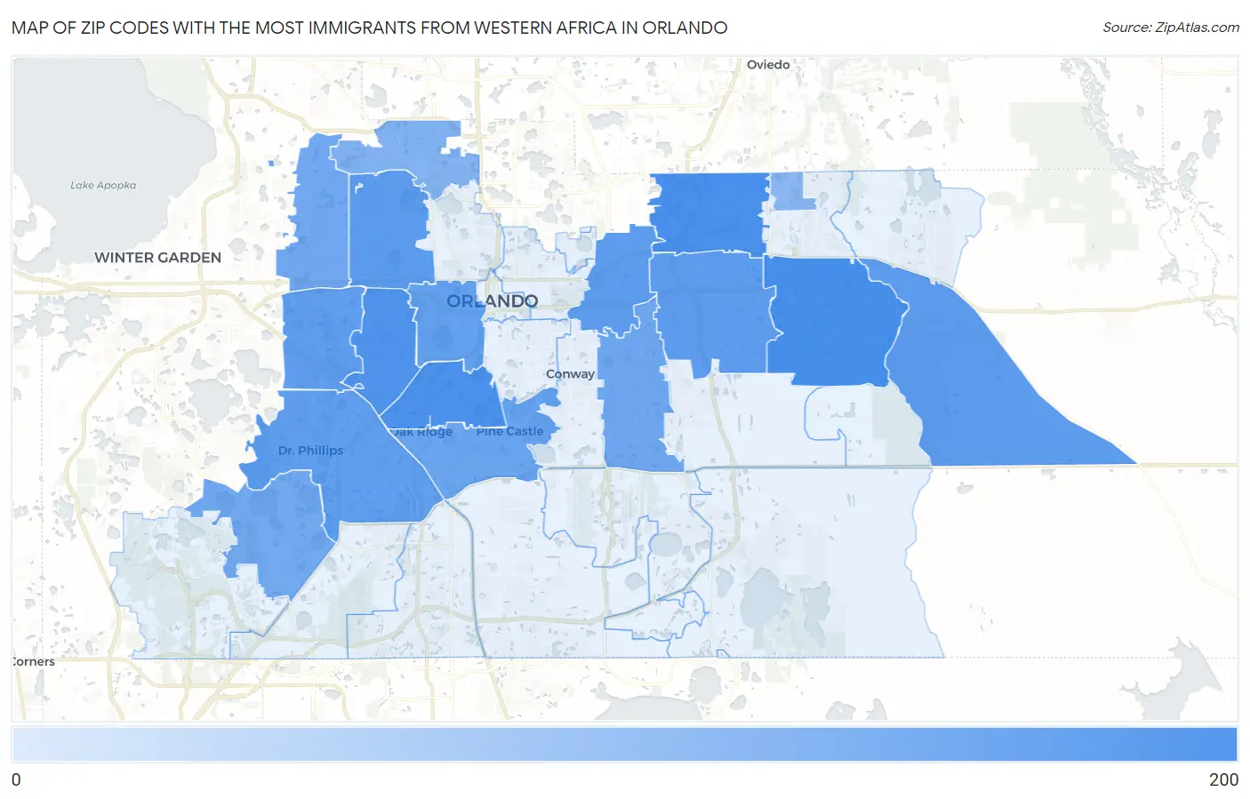 Zip Codes with the Most Immigrants from Western Africa in Orlando Map