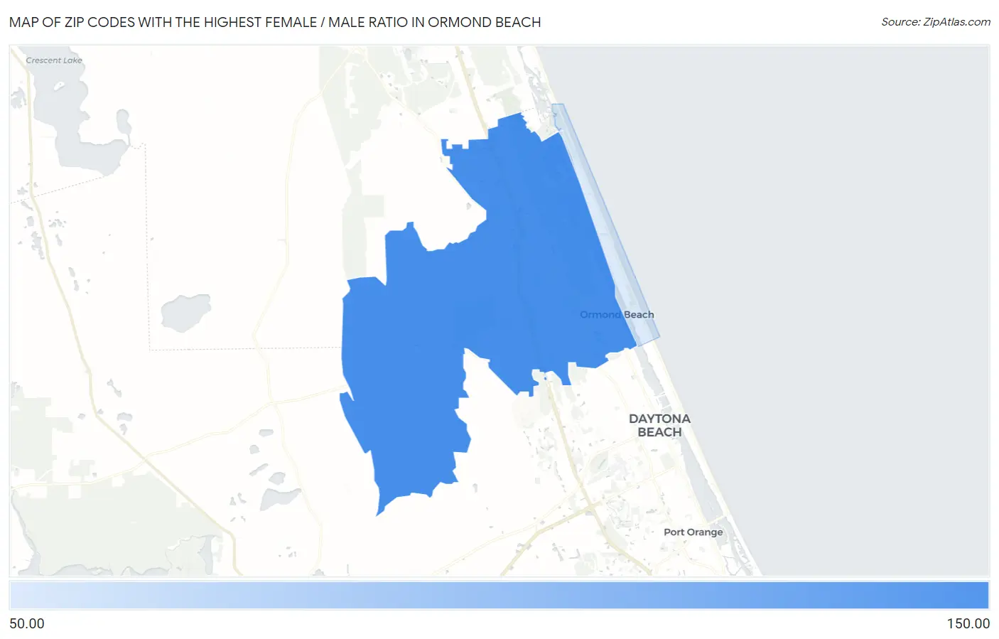 Zip Codes with the Highest Female / Male Ratio in Ormond Beach Map