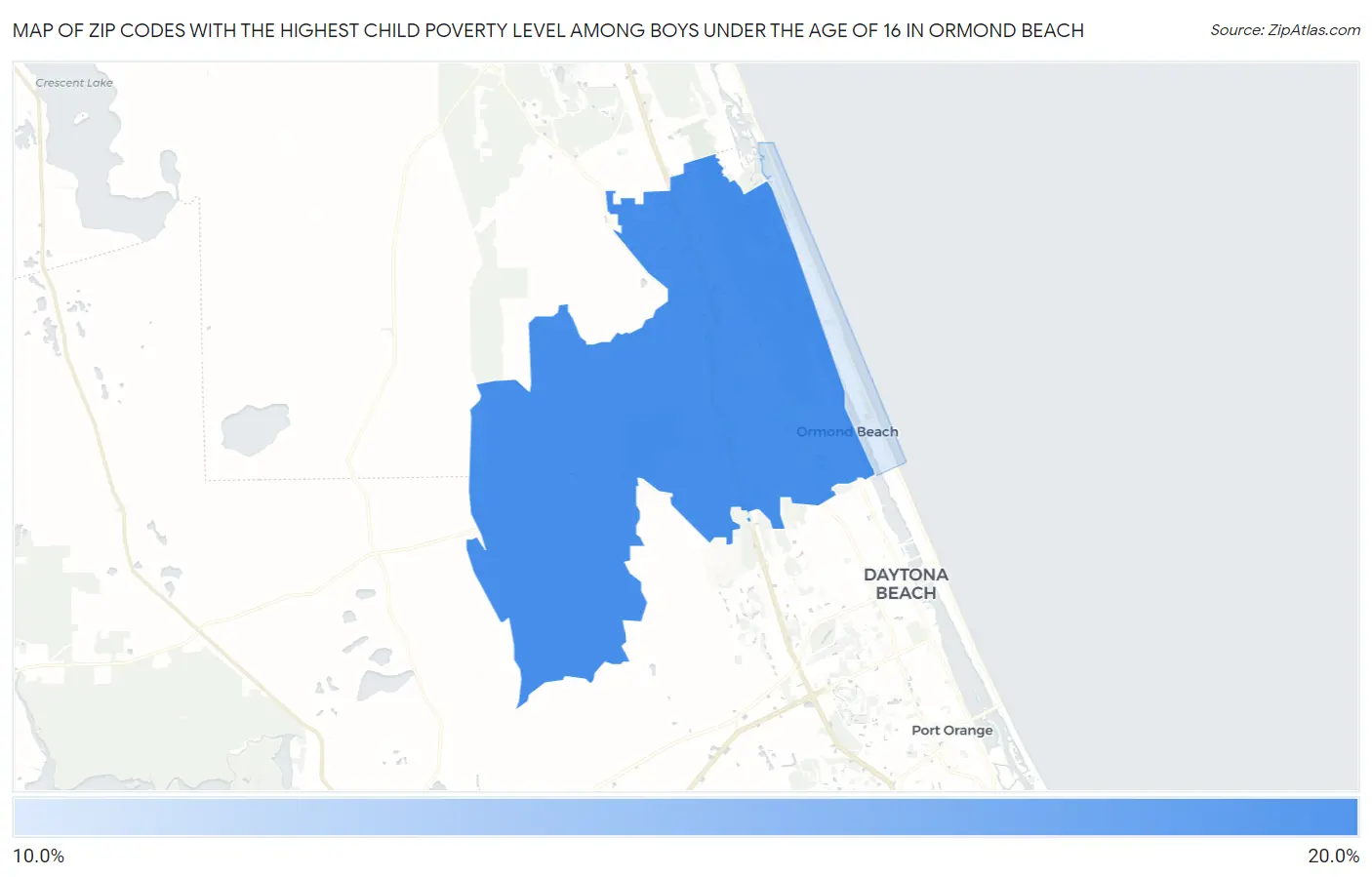 Zip Codes with the Highest Child Poverty Level Among Boys Under the Age of 16 in Ormond Beach Map
