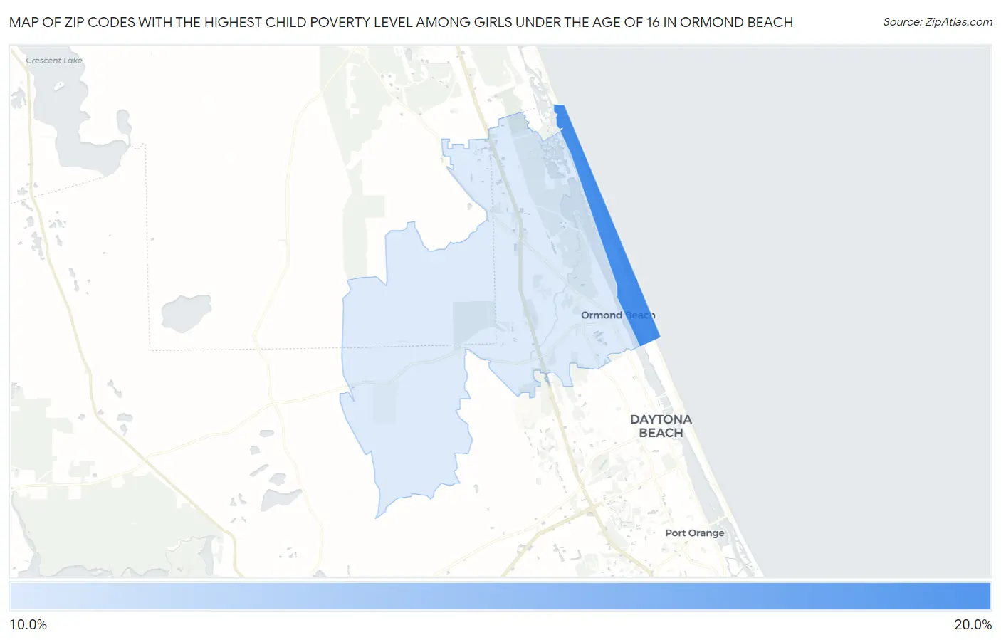 Zip Codes with the Highest Child Poverty Level Among Girls Under the Age of 16 in Ormond Beach Map