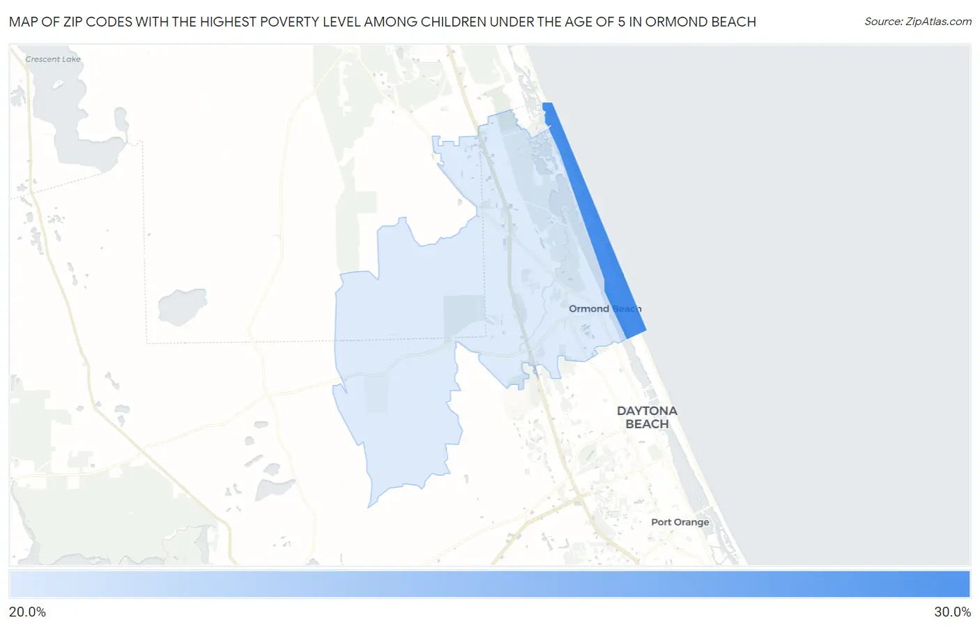 Zip Codes with the Highest Poverty Level Among Children Under the Age of 5 in Ormond Beach Map