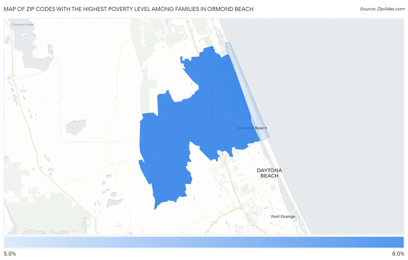 Zip Codes with the Highest Poverty Level Among Families in Ormond Beach Map