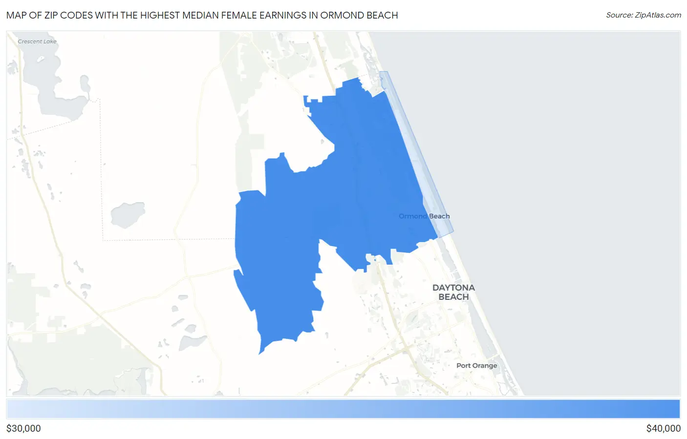 Zip Codes with the Highest Median Female Earnings in Ormond Beach Map