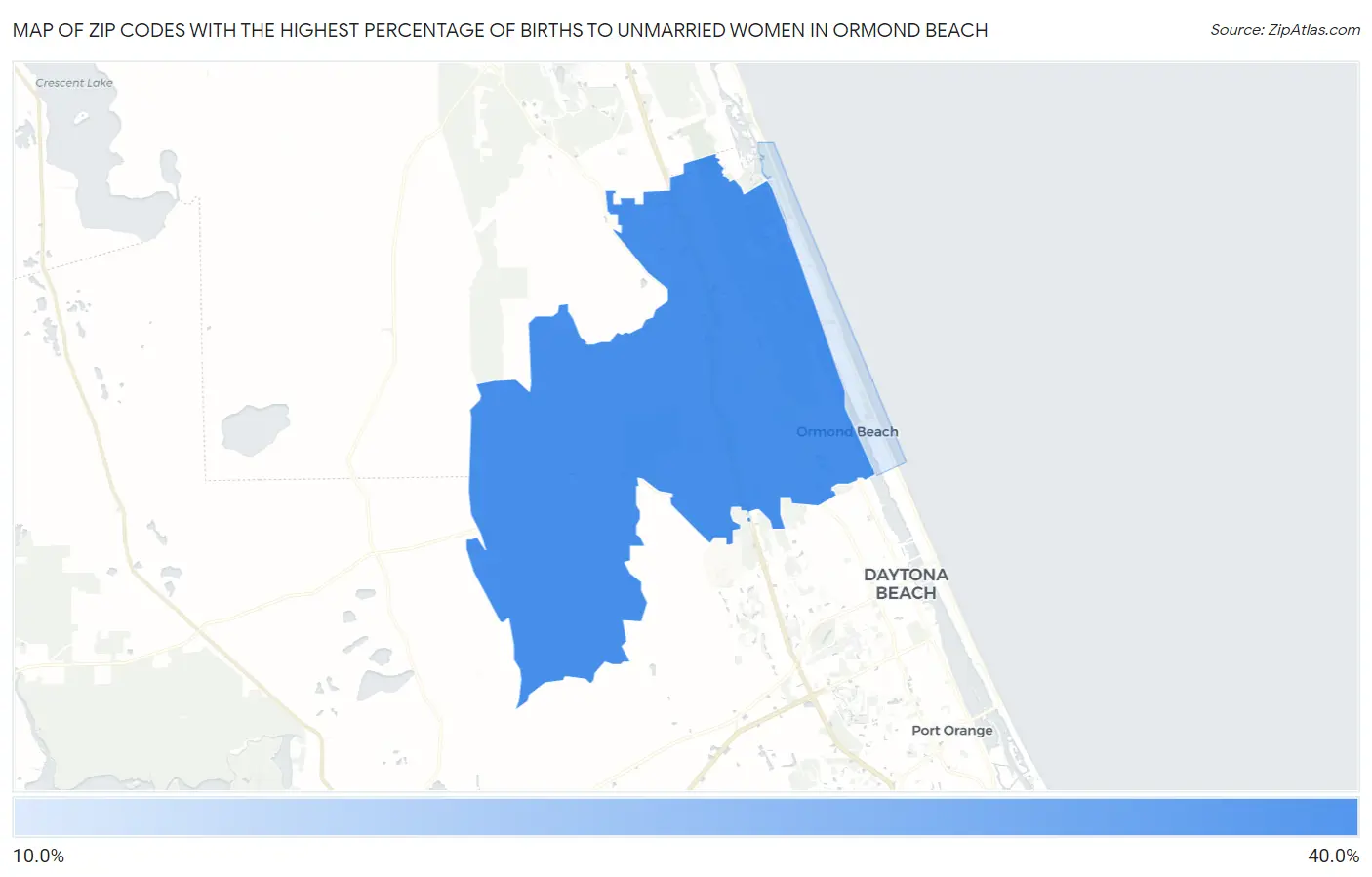 Zip Codes with the Highest Percentage of Births to Unmarried Women in Ormond Beach Map