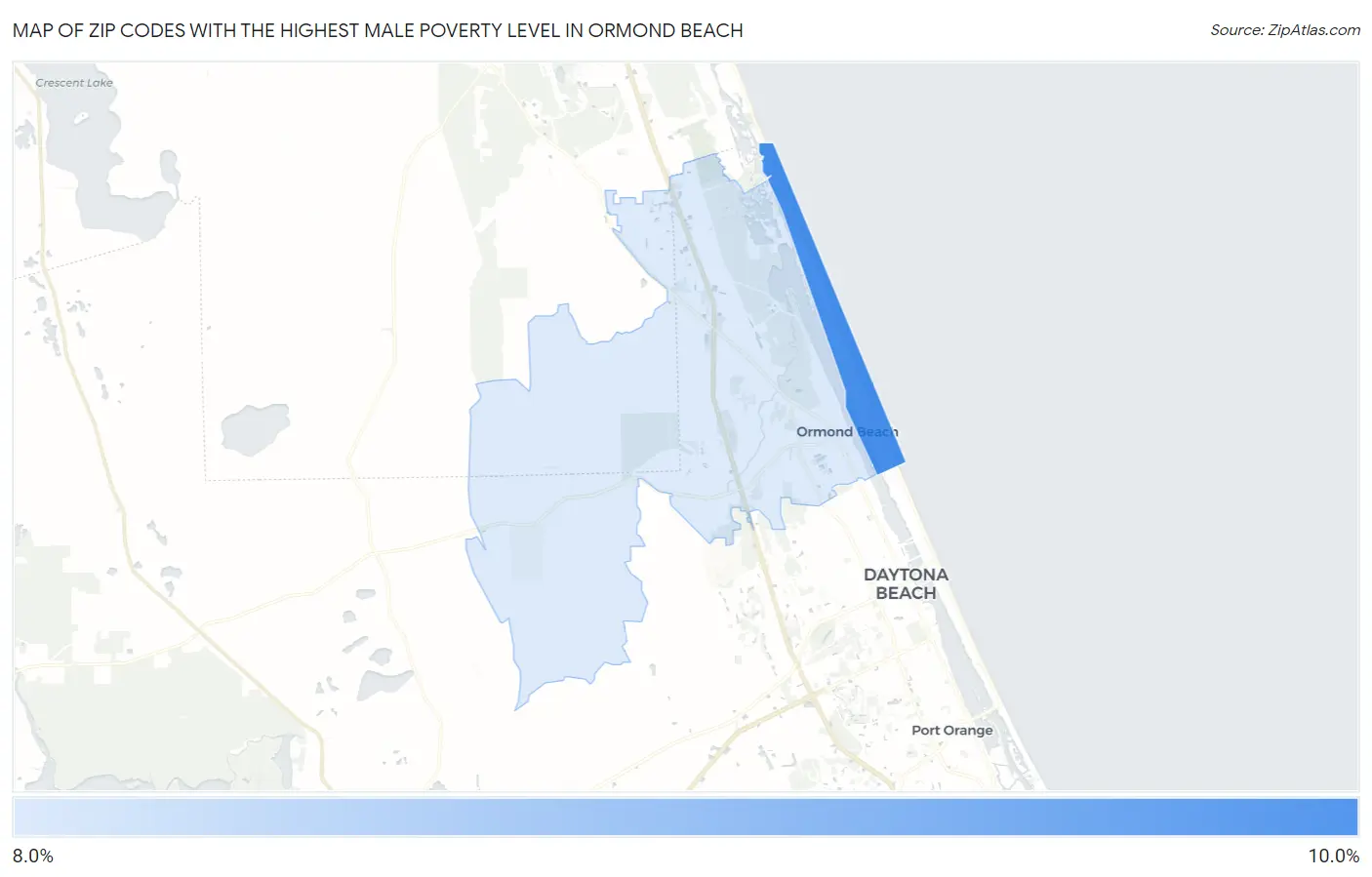Zip Codes with the Highest Male Poverty Level in Ormond Beach Map