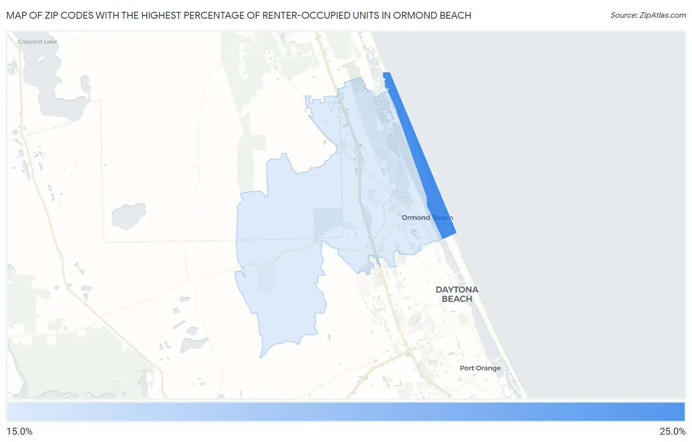 Zip Codes with the Highest Percentage of Renter-Occupied Units in Ormond Beach Map