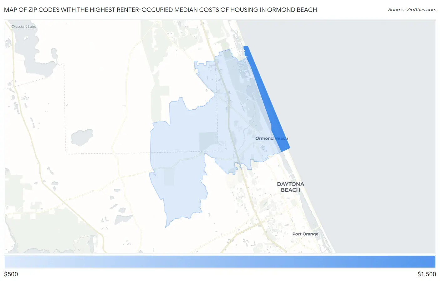 Zip Codes with the Highest Renter-Occupied Median Costs of Housing in Ormond Beach Map
